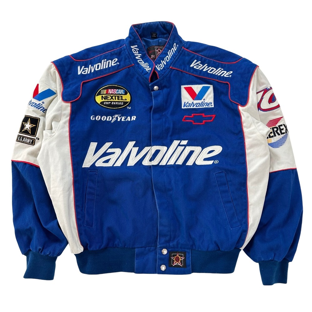 JH Design Valvoline NASCAR Cup Series Racing Jacket Men's Large Blue White